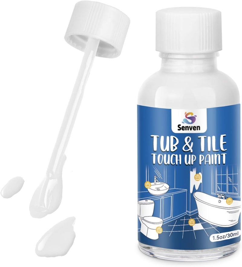 SENVEN Tub Tile Gloss White Paint Touch Up Paint Kit for Bathtub Porcelain Repair Scratches Cracks Chips on Porcelain Acrylic Enamel Cast Iron Tiles Sinks Toilets White - Image 1
